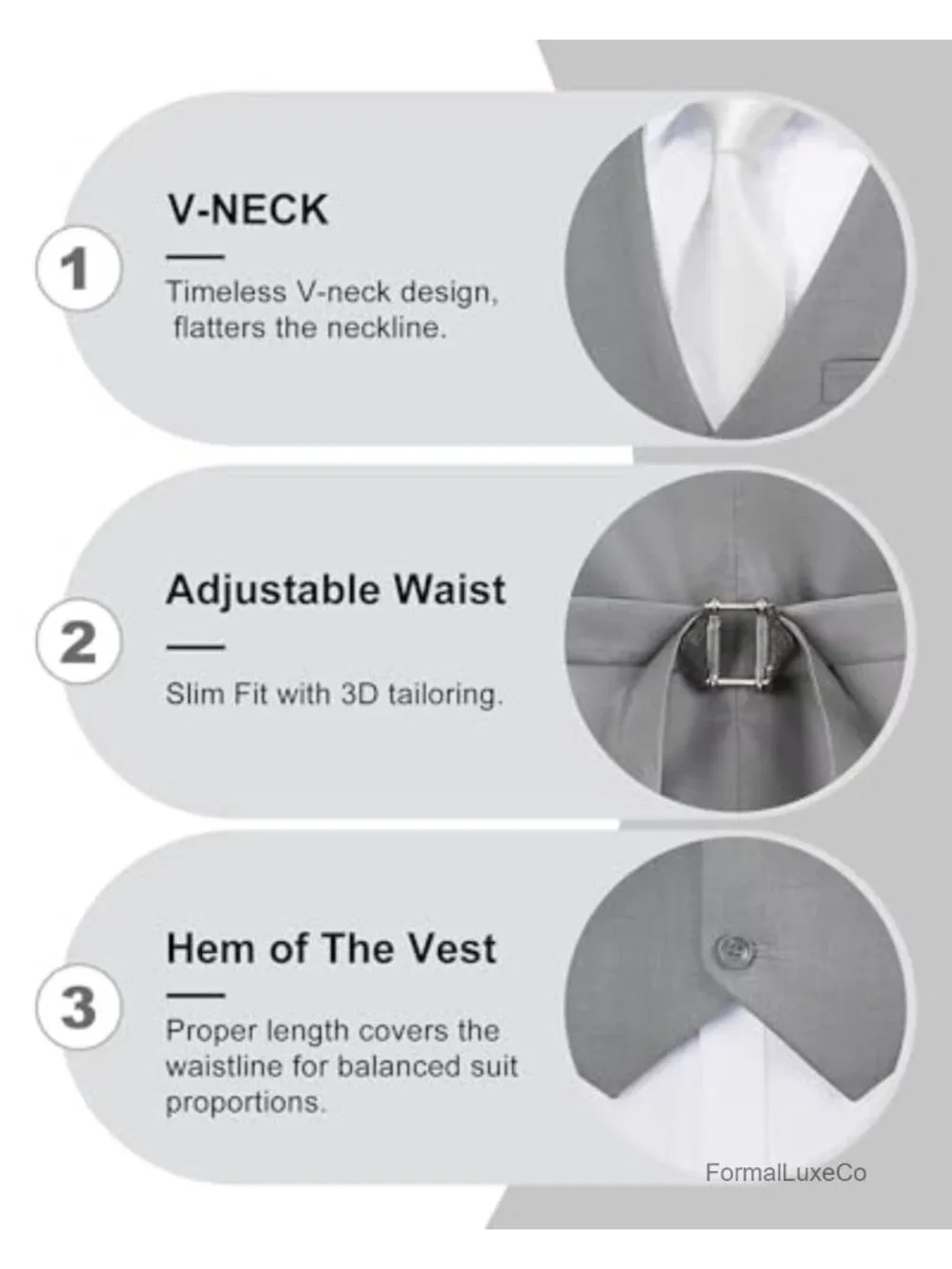 Men's 2-Piece Suit Set, Vest and Pants, V-Neck Slim Fit, Adjustable Back Belt,